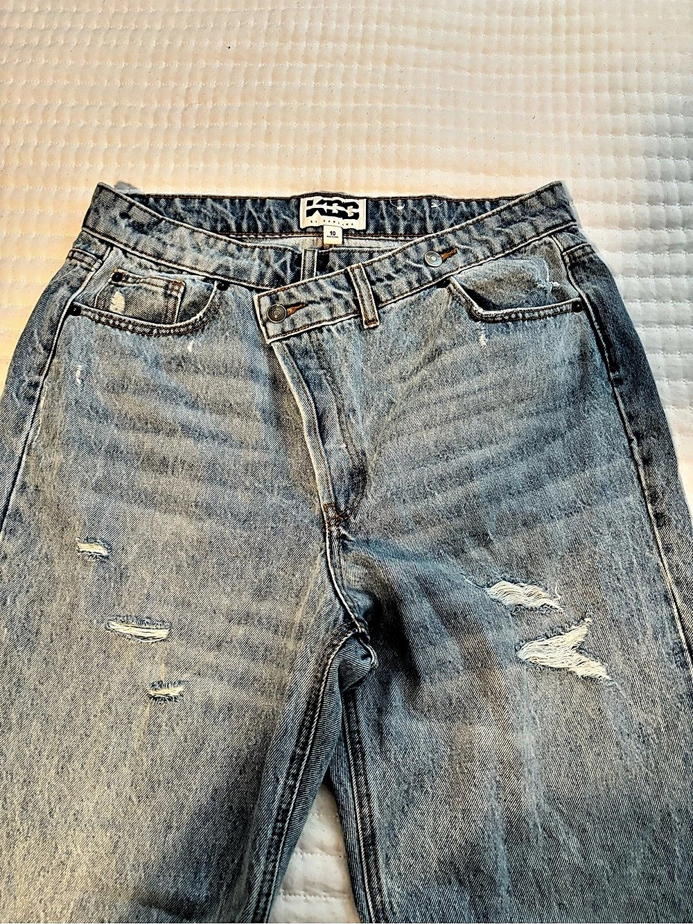 KBB Straight Leg Distressed Jeans in Blue Waist 10